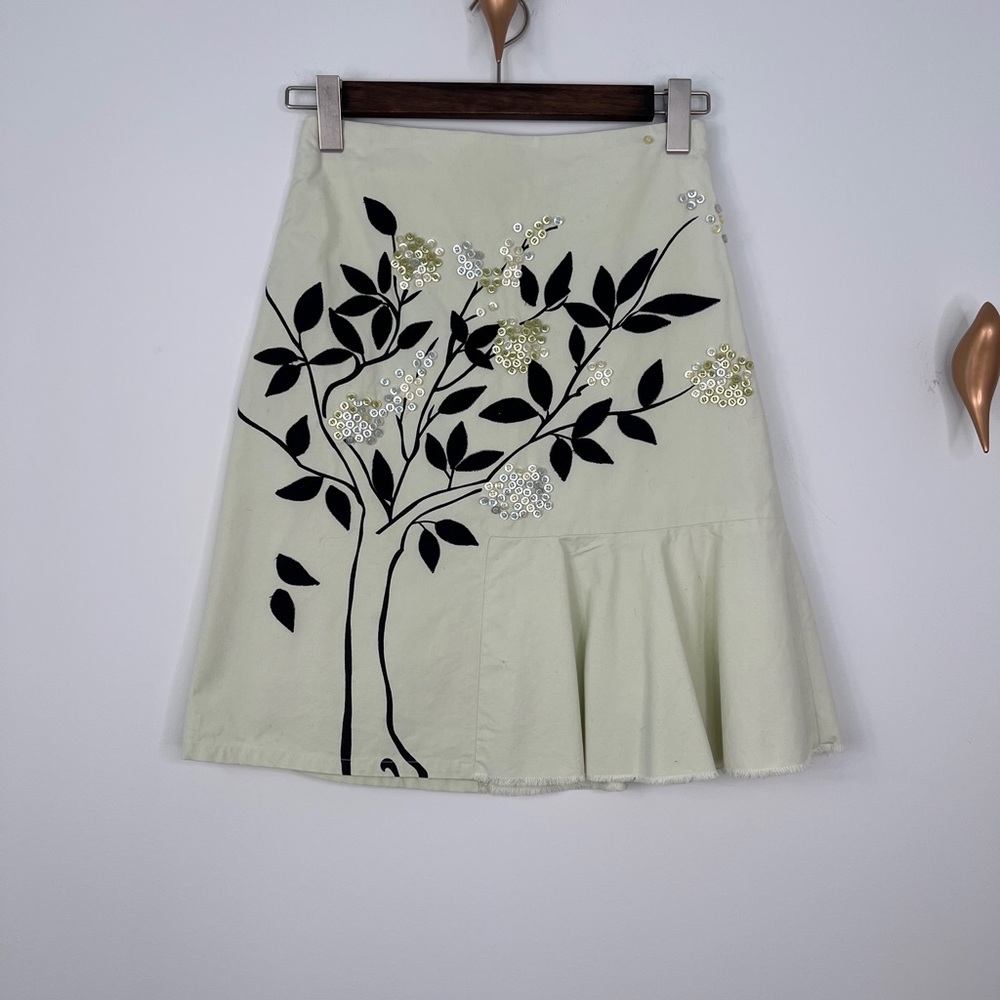 Vintage Odille Green and Black Asymmetrical A-line Skirt